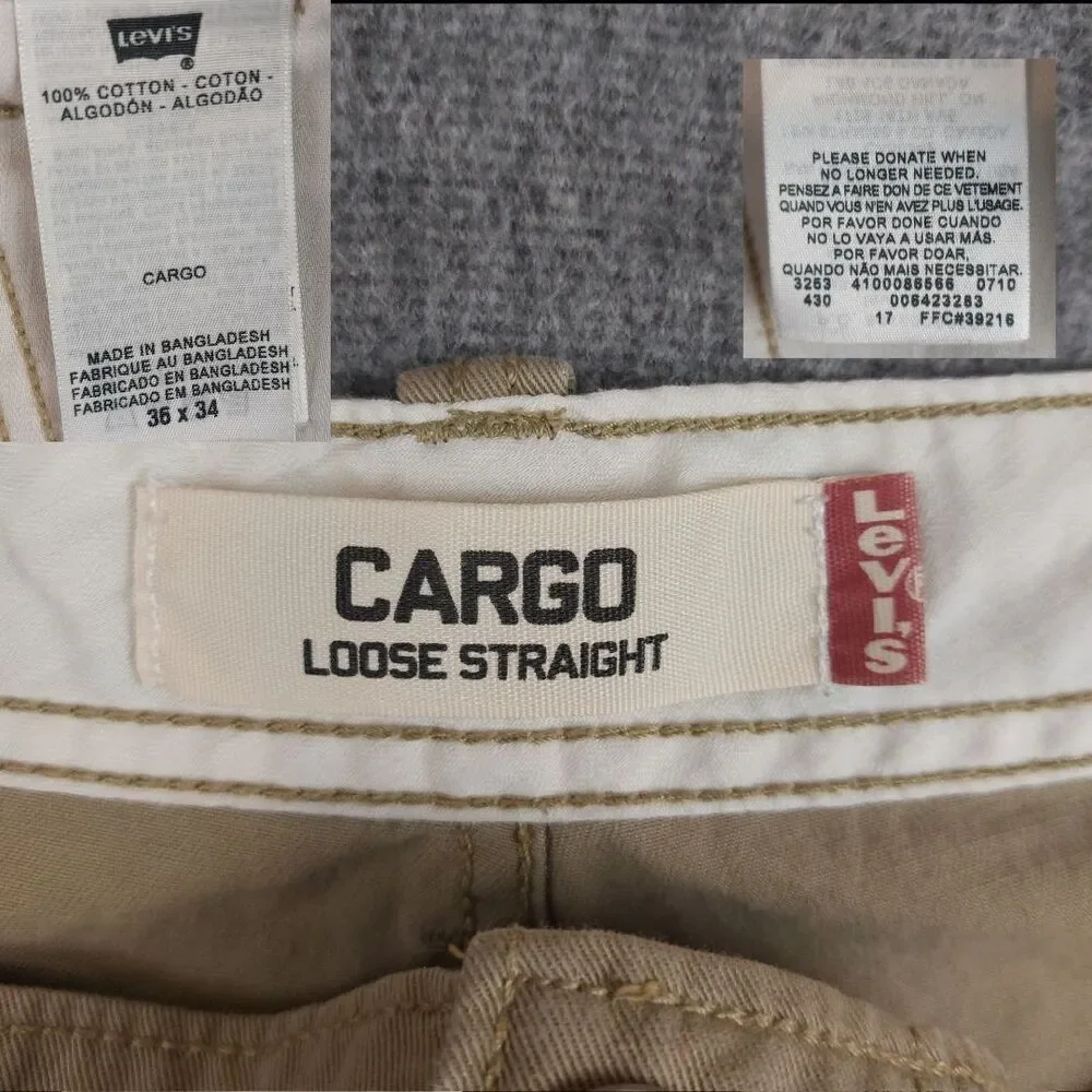 Levis Loose Straight Cargo Pants Men 36x34 (Fit 37x32.5) Baggy Work Wear Utility